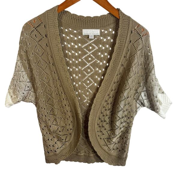 Carolyn Taylor Women's size M Cardigan Sweater Colorblock Beige Tan Open Front - Picture 1 of 6